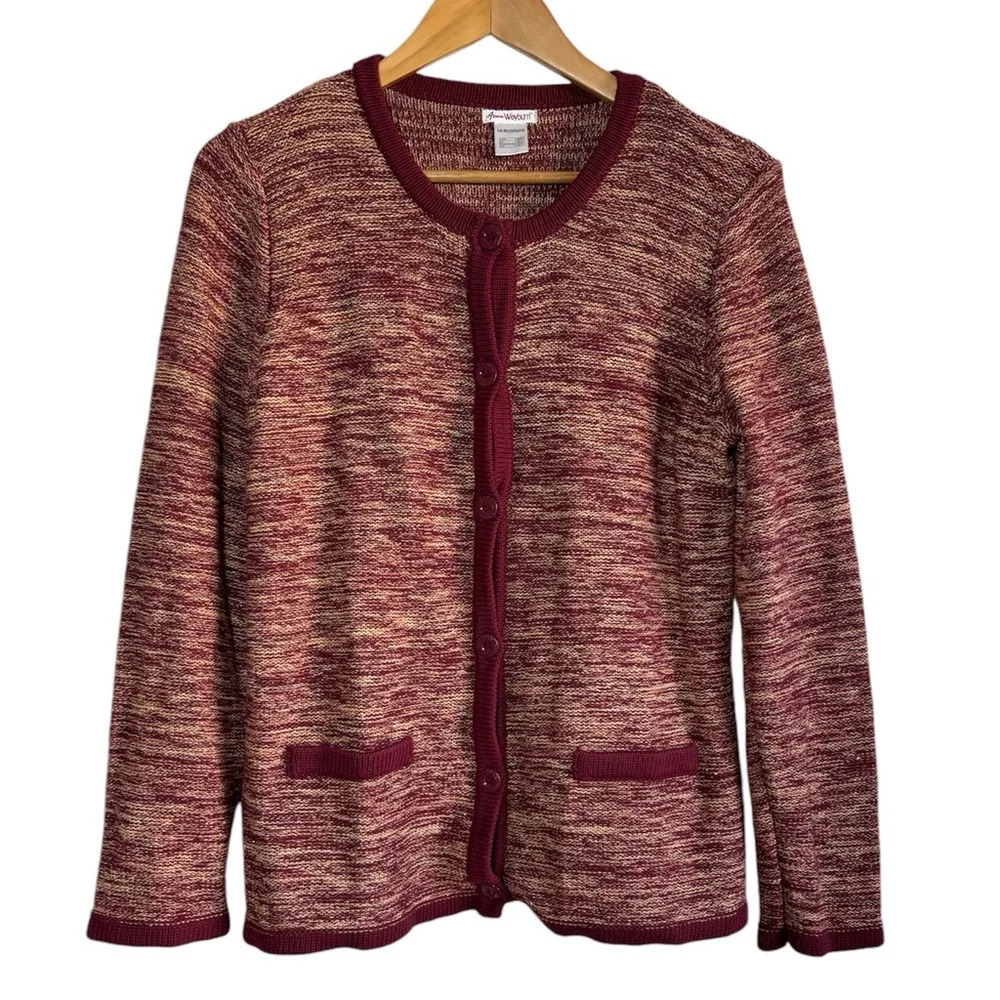Anne Weyburn La Redoute Women's Chunky Knit Cardigan UK 10 12 Red Gold Metallic